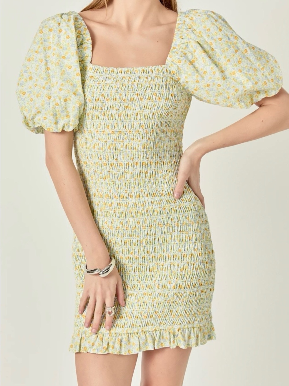 English Factory Floral Smoked Mini Dress